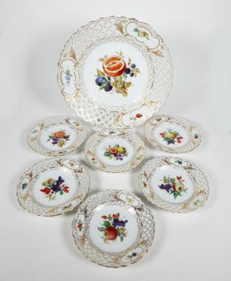Gitterschale und 6 kleine Gitterteller, Meissen, 1972 - Porcellana, vetro e oggetti da collezione