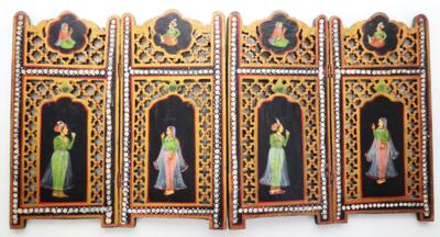 Indischer Vier-Tafel Miniaturparavent, Ende 19. Jahrhundert - Porzellan, Glas und Sammelgegenstände