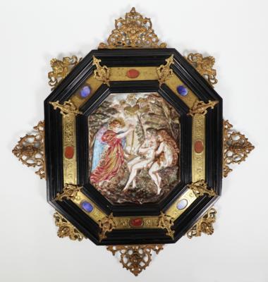 Porzellan-Reliefbild "Adam und Eva im Paradies", im Capo di Monte-Stil, Ende 19./Anfang 20. Jahrhundert - Porcelain, glass and collectibles