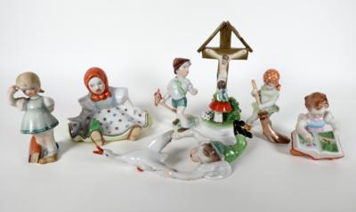 Konvolut von 7 Kinderfiguren, Herend, Ungarn - Porcelán, sklo a sběratelské předměty