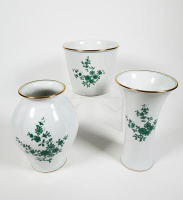 2 Vasen, 1 Übertopf, Augarten, Wien, 2. Hälfte 20. Jahrhundert - Porcellana, vetro e oggetti da collezione