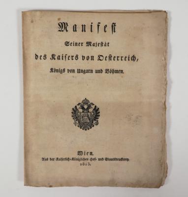 Gedrucktes Manifest Kaiser Franz von Österreich - Porcellana, vetro e oggetti da collezione