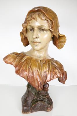 Büste einer jungen Frau mit Kopftuch, in der Art Goldscheider, um 1900 - Porcelain, glass and collectibles