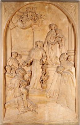 Hl. Franziskus als Fürbitter für die Kranken, Relief, 1. Viertel 20. Jahrhundert - Porcellana, vetro e oggetti da collezione