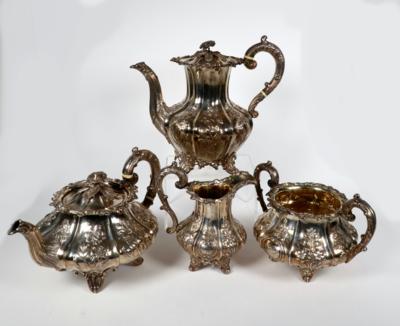 Londoner William IV Silber Kaffee- und Teeservice, Joseph &  Albert Savory um 1836 - Porcelán, sklo a sběratelské předměty