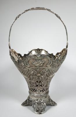 Silber Henkelkorb im Rokokostil, Hanau? um 1900 - Porzellan, Glas und Sammelgegenstände