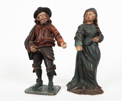 Zwei Krippenfiguren, Alpenländisch/Bayerisch, 18./19. Jahrhundert - Porcelán, sklo a sběratelské předměty