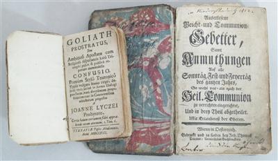 2 Bücher, "Auserlesen Beichtund Communiongebetter", und "Goliath Prostratus..." - Um?ní, starožitnosti, šperky