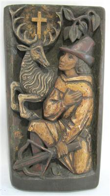 Holzrelief, "Hl. Hubertus" - Antiques, art and jewellery