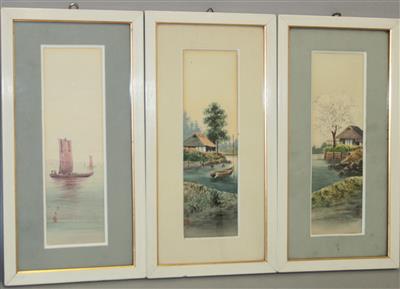 3 japanische Aquarelle - Antiques, art and jewellery