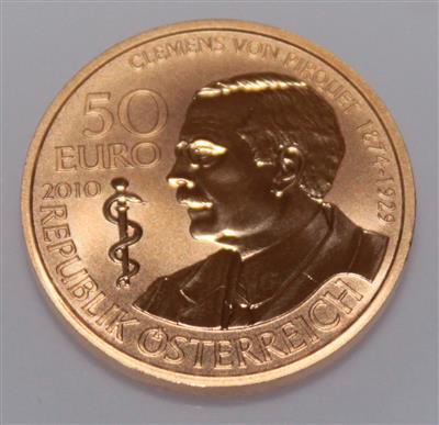 Goldmünze, 50,- Euro, "Clemens von Pirquet" - Umění, starožitnosti, šperky