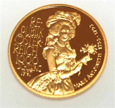 Goldmünze, Schilling 1.000,-,"Marie Antoinette", 1997 - Kunst, Antiquitäten und Schmuck