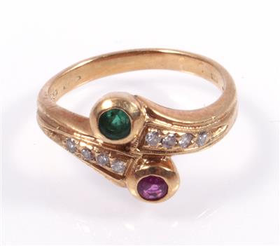 Brillant- Smaragd- Rubindamenring - Arte, antiquariato e gioielli