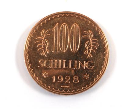 Goldmünze Schilling 100,Österreich 1928 - Umění, starožitnosti, šperky