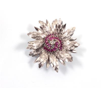 Rubin- Brillant- Blütenbrosche - Arte, antiquariato e gioielli