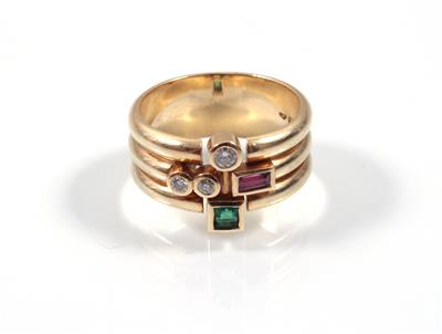 Brillant- Rubin- Smaragddamenring - Antiques, art and jewellery