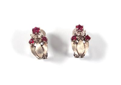 Rubin- Diamantohrsteckclips - Antiques, art and jewellery
