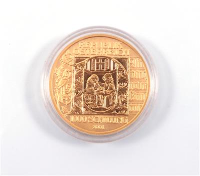 Goldmünze 1.000,- Schilling, "Buchmalerei", 2001 - Arte, antiquariato e gioielli