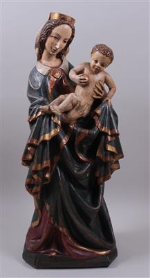 Holzfigur "Madonna mit Kind", in gotischer Art - Arte, antiquariato e gioielli