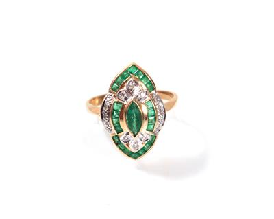 Smaragd- Diamantdamenring - Antiques, art and jewellery