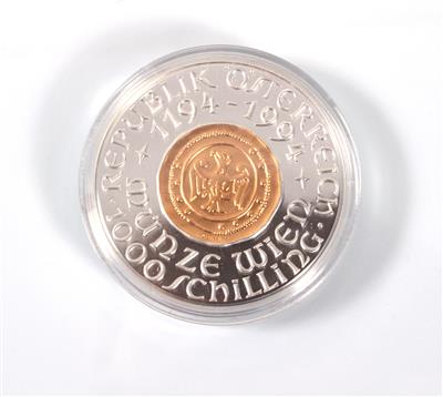 Bimetallmünze, 1.000,- Schilling, "800 Jahre Münze Wien" - Art, antiques and jewellery