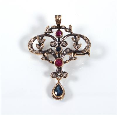 Rubin-, Saphir-, Diamantanhänger (Brosche) - Kunst, Antiquitäten und Schmuck