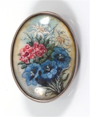 Ovaler Brosche "Alpenblumen" - Umění, starožitnosti a šperky