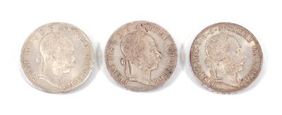 3 Silbermünze a 2 Gulden, Franz Joseph, 1887-1889 - Umění, starožitnosti a šperky