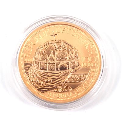 Goldmünze, Münze Österreich, "Stephanskrone von Ungarn", Euro 100,- - Umění, starožitnosti a šperky