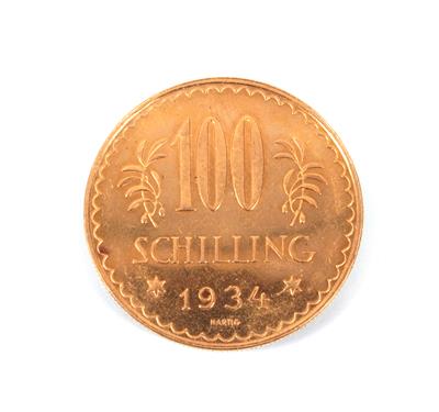 Goldmünze, Schilling 100,Österreich 1934 - Umění, starožitnosti a šperky