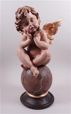 Holzfigur "Engel auf Kugel sitzend" - Kunst, Antiquitäten und Schmuck