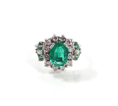 Smaragd- Diamantdamenring - Art, antiques and jewellery