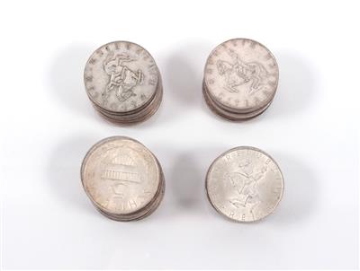 43 Silbermünzen Österreich a 5,- Schilling - Art, antiques and jewellery