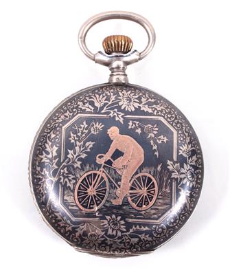 Herrentaschenuhr "Radfahrer" - Kunst, Antiquitäten und Schmuck