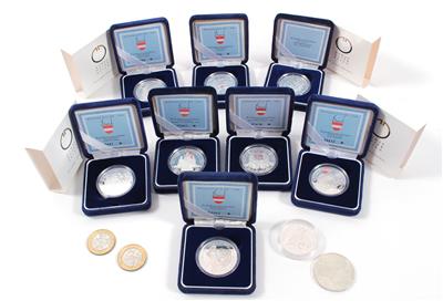 10 Silbermünzen a 100, Schilling und 2 Bimetallmünzen a 50,- Schilling - Arte, antiquariato e gioielli