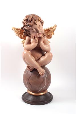 Holzfigur "Engel auf Kugel sitzend" - Kunst, Antiquitäten und Schmuck
