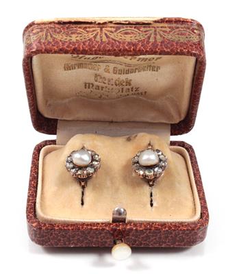 Orientperlen- Diamantrautenohrringe - Art, antiques and jewellery