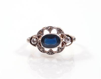 Saphir- Diamantdamenring - Art, antiques and jewellery