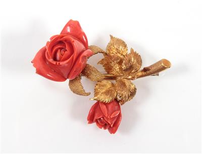 Korallenbrosche "Rosen" - Kunst, Antiquitäten und Schmuck