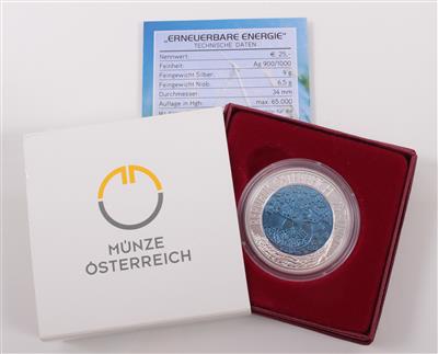 Bimetallmünze 25,- Euro, "Erneuerbare Energie", Österreich 2010 - Umění, starožitnosti, šperky