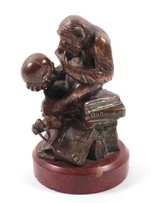 Bronzefigur "Affe mit Schädel" - Umění, starožitnosti, šperky