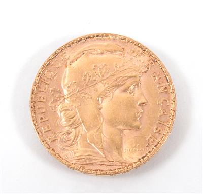 Goldmünze 20,- Francs, Frankreich 1913 - Umění, starožitnosti, šperky
