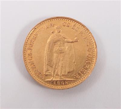 Goldmünze 10 Kronen Ungarn 1908 - Umění, starožitnosti, šperky