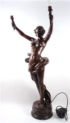 GOLDSCHEIDER- Keramikfigur (Lampe) "Mädchen mit erhobenen Armen" - Umění, starožitnosti, šperky