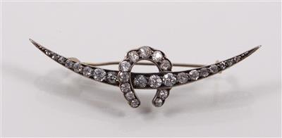 Diamantbrosche mit Hufeisenmotiv, zus. ca. 1 ct - Antiques, art and jewellery