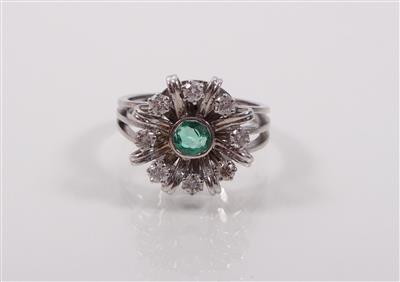 Brillant-Smaragddamenring zus. ca. 0,50 ct, - Antiques, art and jewellery