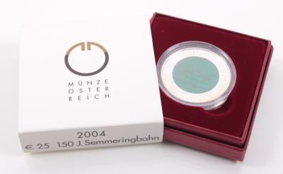 Bimetallmünze 25,- Euro, "150 Jahre Semmeringbahn", 2004 - Antiques, art and jewellery