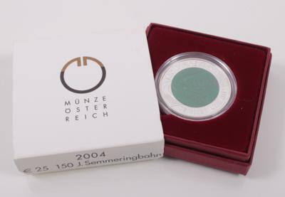 Bimetallmünze 25,- Euro, "150 Jahre Semmeringbahn", 2004 - Antiques, art and jewellery