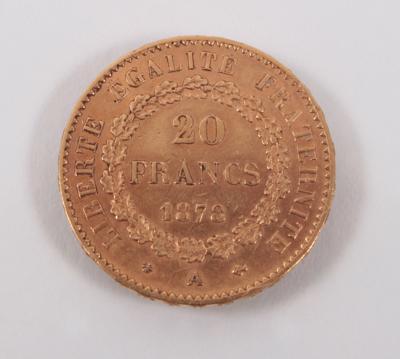 Goldmünze 20 Francs, Frankreich 1878(A) - Antiques, art and jewellery