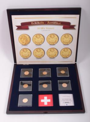 7 Goldmünzen a 10,- Franken, "Vreneli", Schweiz 1911-1916 und 1922 - Antiques, art and jewellery